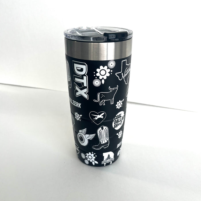 Bullzerk Tumbler featuring a vibrant Texas-themed design, perfect for anyone looking for Texas themed gift, Texas Made Gifts, souvenirs from Texas, or a Dallas souvenir. This stylish tumbler makes a great addition to any Texan gifts collection.