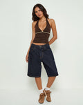 Image of Abeth Halterneck Top in Chocolate Brown with Lemon Piping