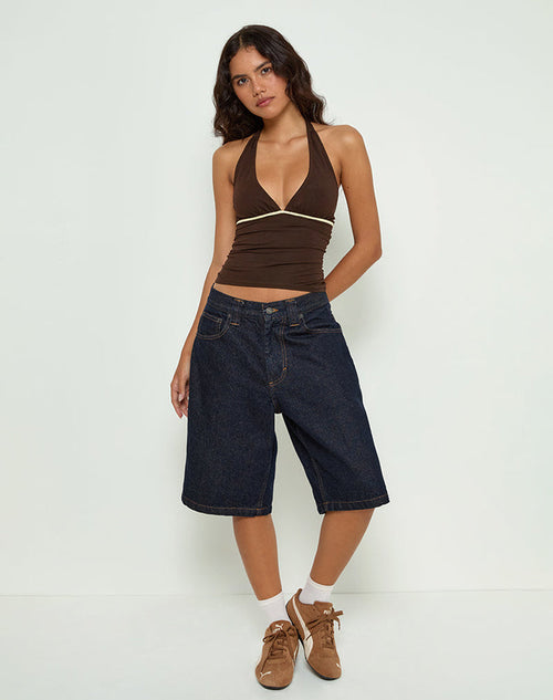 Image of Abeth Halterneck Top in Chocolate Brown with Lemon Piping