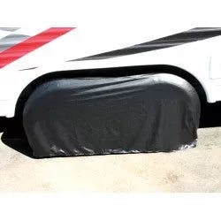 Black ADCO Double Axle Tyre Gard RV Tire Cover - Installed Side View | United RV Parts