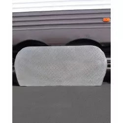 Silver Diamond Plated Vinyl Double Axle Tire Cover - Side View | United RV Parts