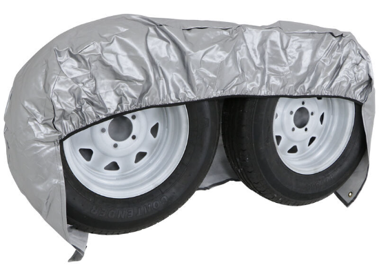 Silver ADCO Double Axle Tyre Gard Covering White Trailer Wheels | United RV Parts