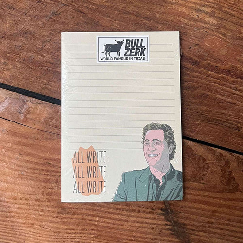 All Write Notepad featuring a unique design with a smiling figure, ideal for jotting down notes. A great Texas themed gift for anyone who loves souvenirs from Texas, making it a perfect addition to your collection of Texas made gifts and Dallas souvenirs.