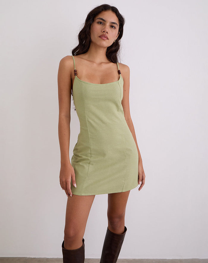 Image of Ambra Scoop Mini Dress in Linen Sage Green