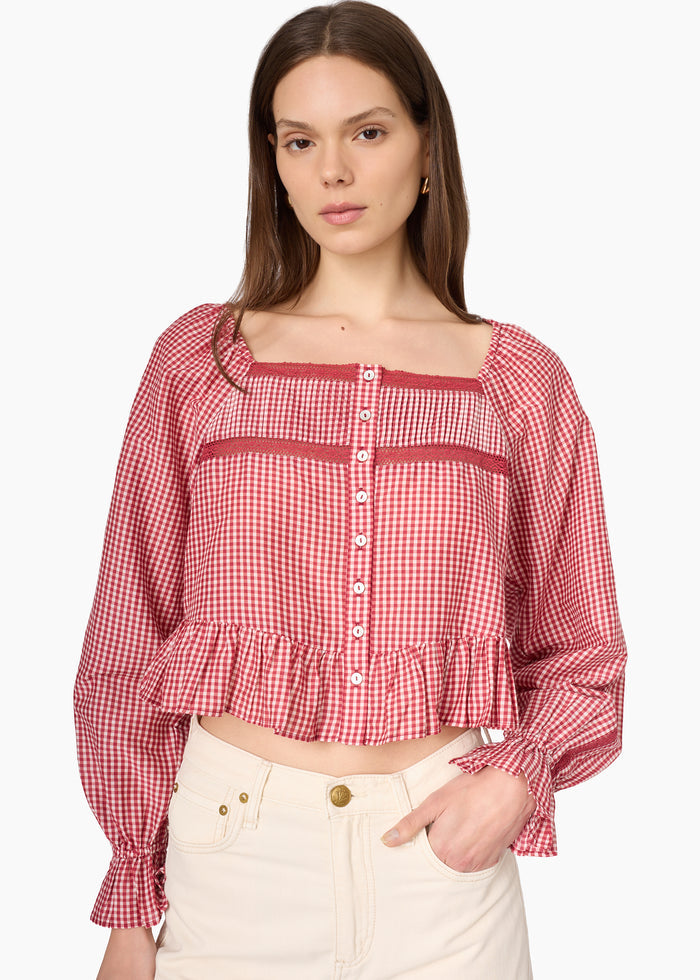 Anabela Silk Cotton Blouse Berry Gingham