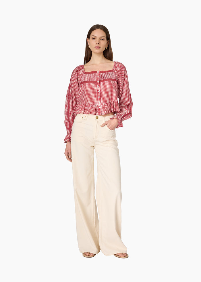Anabela Silk Cotton Blouse Berry Gingham