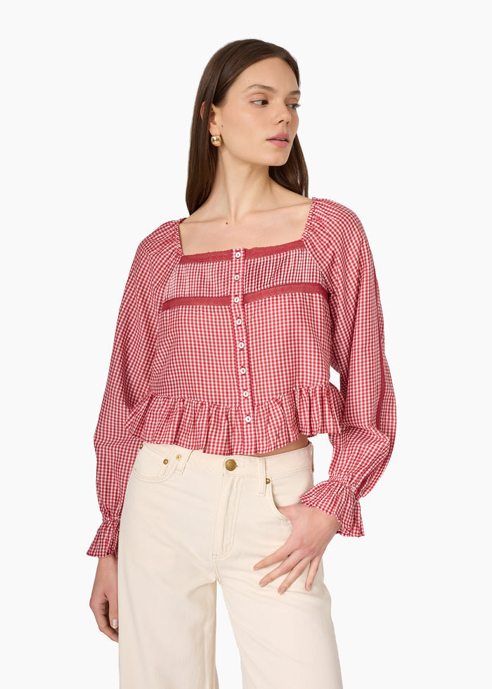 Anabela Silk Cotton Blouse Berry Gingham