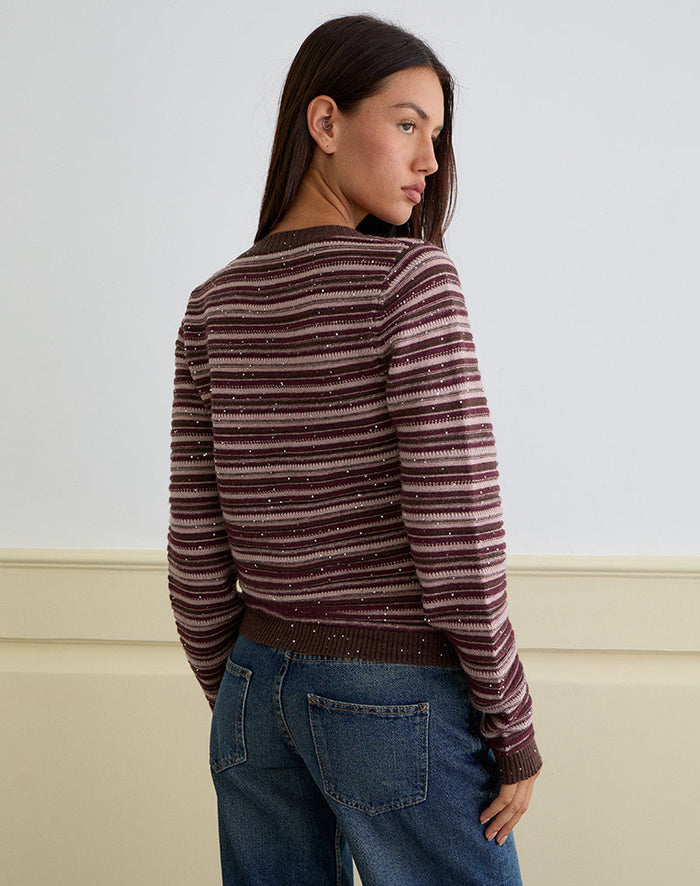 Image of Aniha Long Sleeve Top in Glitter Knit Stripe Purple