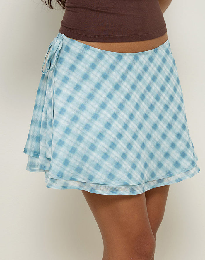 Image of Anora Mini Skirt in Blurred Check Blue