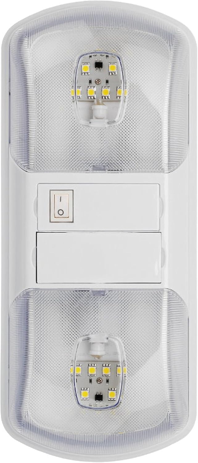 White AP Products LED Dual Dome Light - Side Profile View | United RV Parts