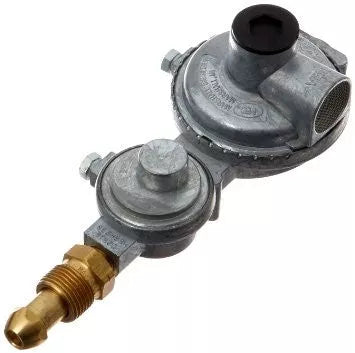 Silver LP Gas 2-Stage Regulator with Brass Fittings - Angled View | United RV Parts