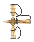 Brass RV Propane Cross Adapter ME24TP with 3 Quick Connect Ports - Front View | United RV Parts