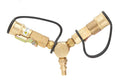Brass Propane Y Adapter ME23YP with Shut Off Valves - Side View | United RV Parts