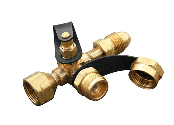 Brass Tee Connection with Multiple POL and Flare Fittings - Close-Up View | United RV Parts