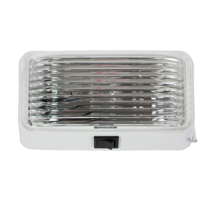 White Arcon 18104 RV Porch Light Clear Ribbed Lens with Toggle Switch - Front View | United RV Parts