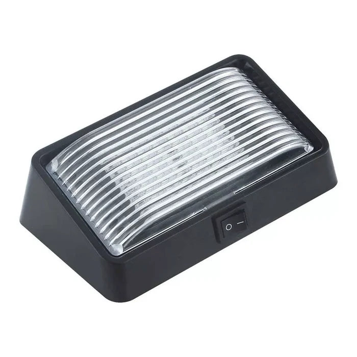 Black RV Porch Light with Switch and Clear Ribbed Lens - Angled View | United RV Parts