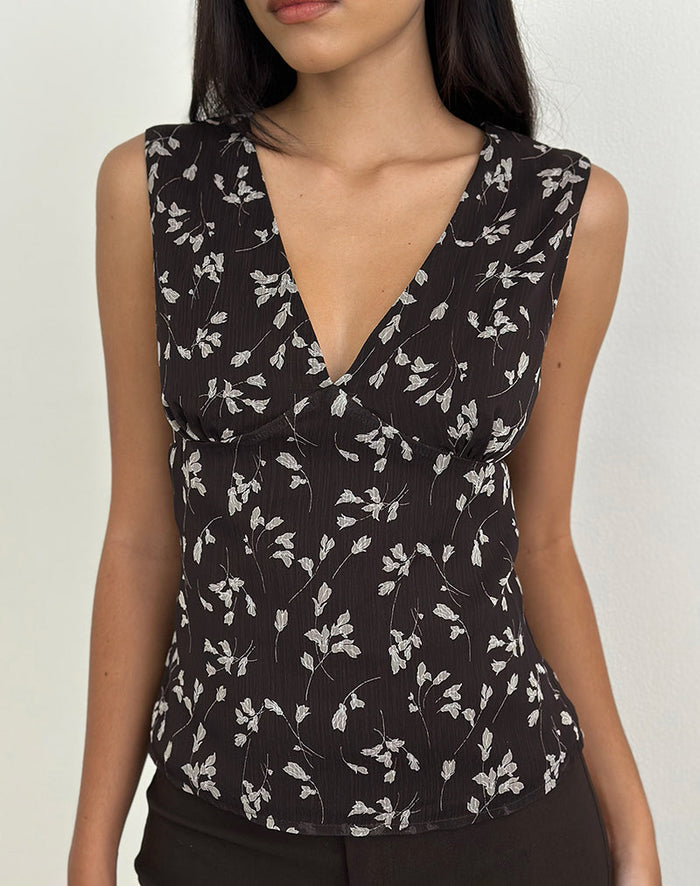 Image of Asali Top in Flower Chiffon Brown
