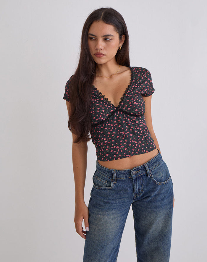 Image of Asani Top in Dark Pink Rose Black