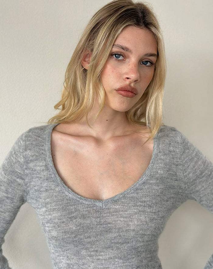 Image of Ashla Long Sleeve Top in Sheer Knit Grey