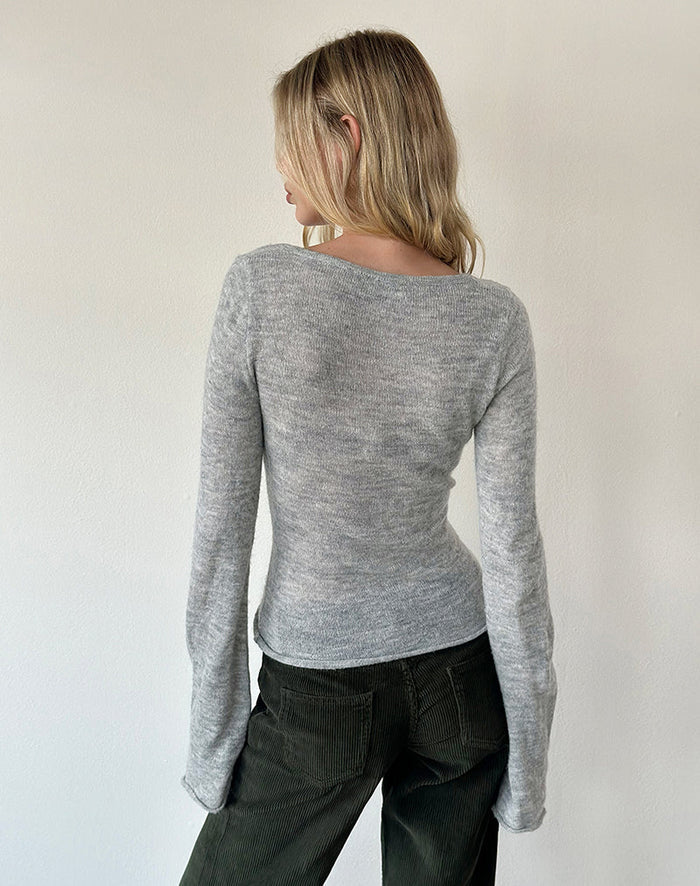 Image of Ashla Long Sleeve Top in Sheer Knit Grey