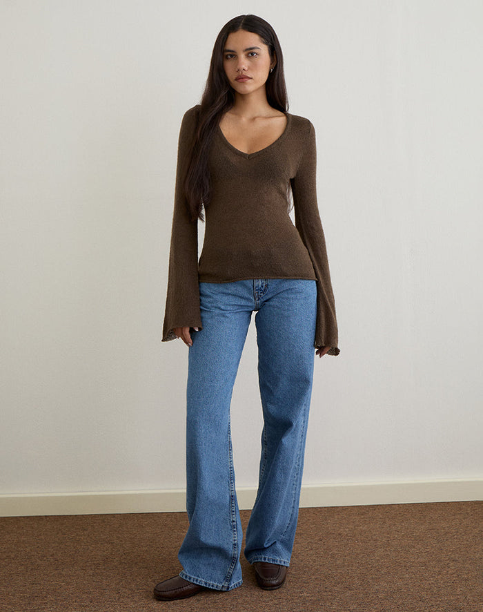 Image of Ashla Top in Sheer Knit Dark Chocolate