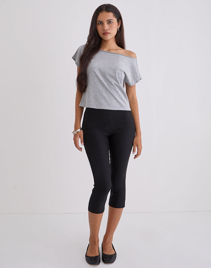Image of Asla Cropped Capri Trouser in Stretch Tailoring Black