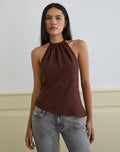 Image of Astina Halterneck Top in Chiffon Brown