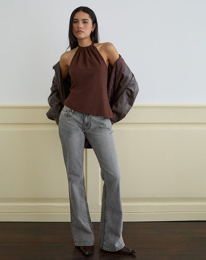 Image of Astina Halterneck Top in Chiffon Brown