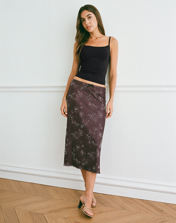 Image of Atira Midi Skirt in Doodle Flower Flock Brown