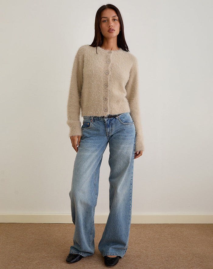 Image of Audrina Cardigan in Fluffy Knit Beige