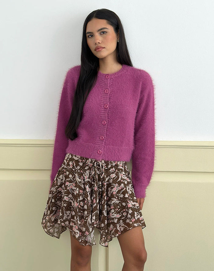Image of Audrina Cardigan in Fluffy Knit Grape
