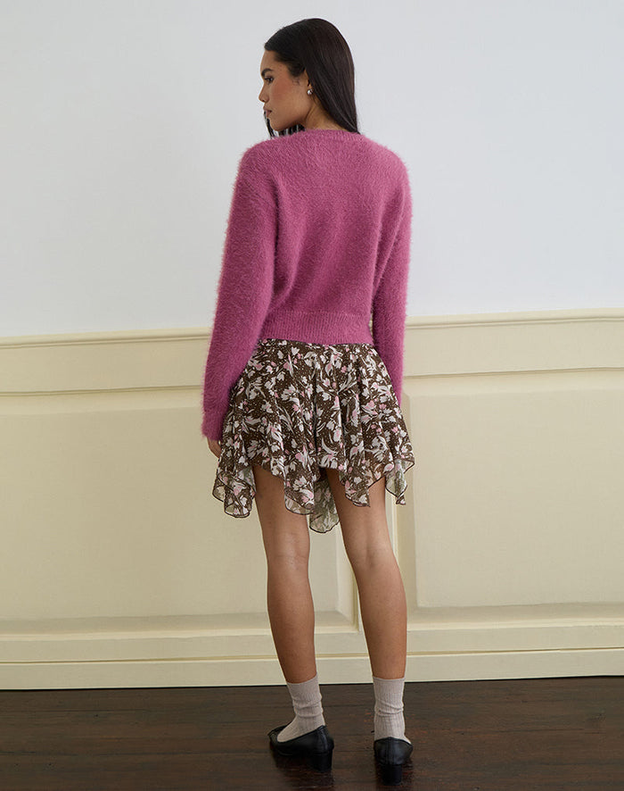 Image of Audrina Cardigan in Fluffy Knit Grape