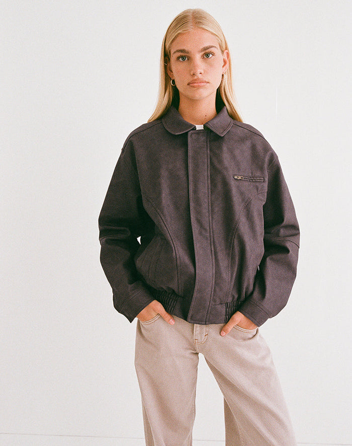 Image of Aviara Cropped Jacket In PU Dark Brown