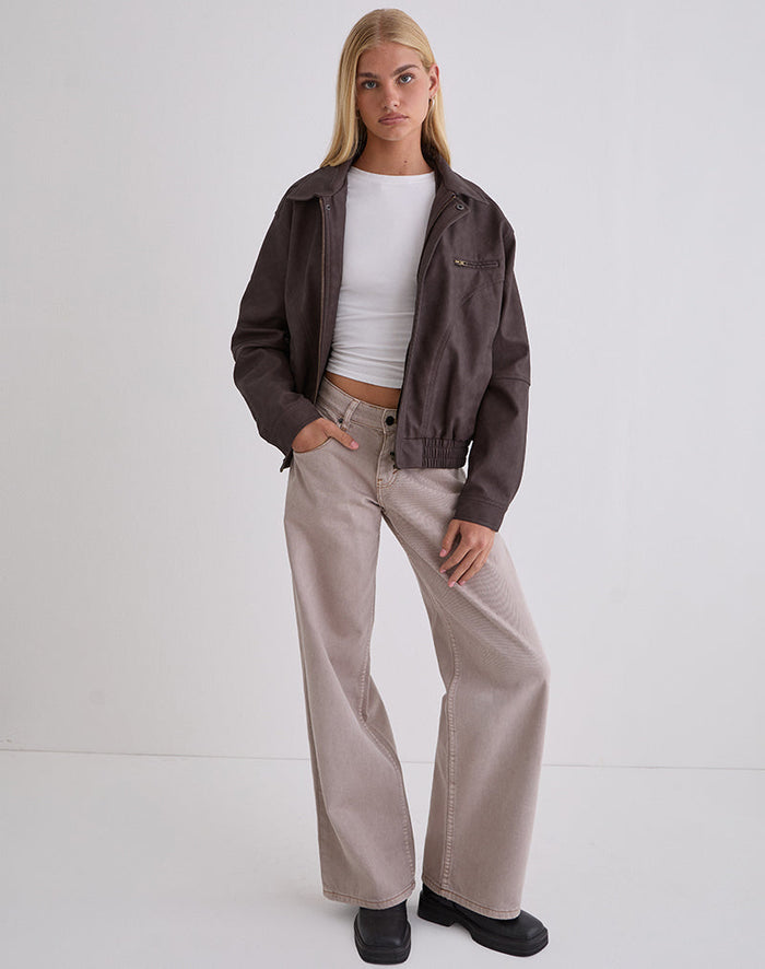 Image of Aviara Cropped Jacket In PU Dark Brown