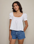 Image of Axoni Square Neck Blouse in Linen White