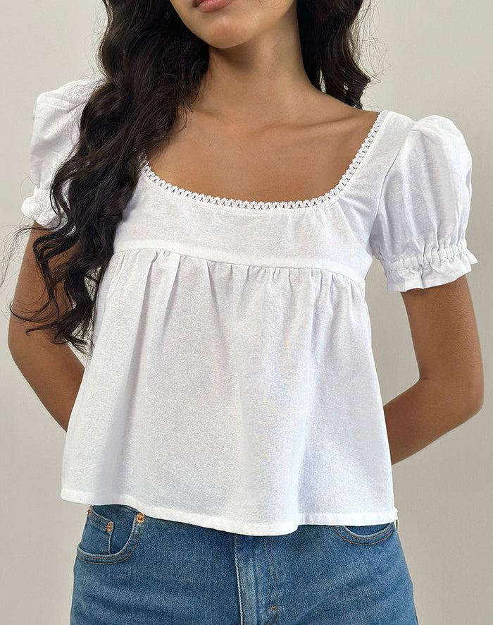 Image of Axoni Square Neck Blouse in Linen White