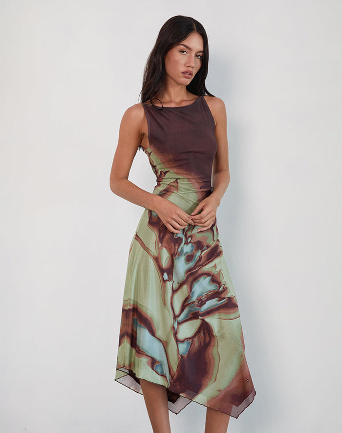 Image of Aysun Midi Dress in Lumen Mesh Brown