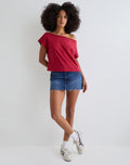 Image of Balia Asymmetric Short Sleeve Basic Top in Adrenaline Red