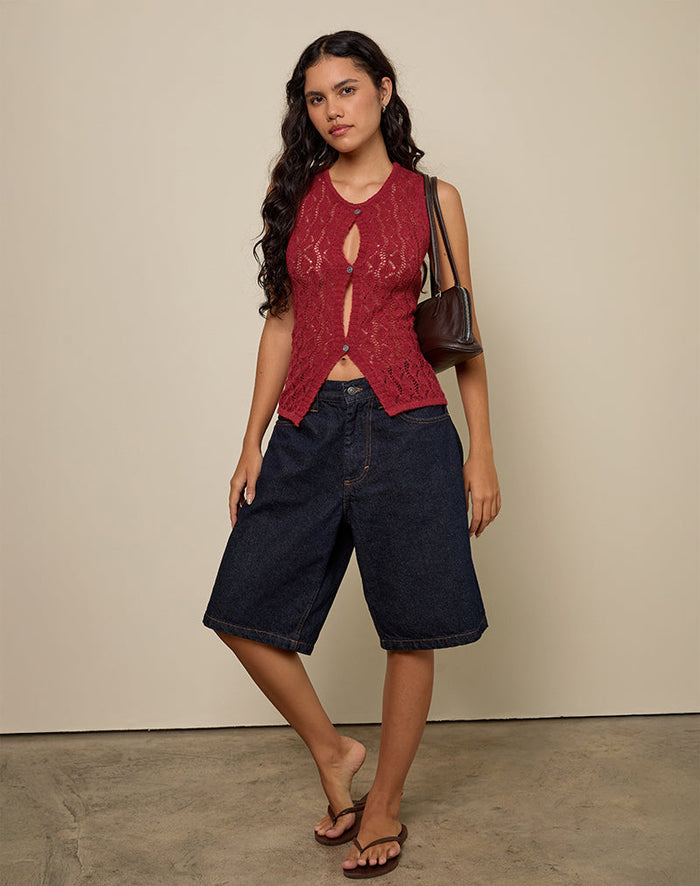 Image of Birama Button Tank Top in Knit Red