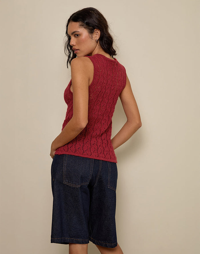 Image of Birama Button Tank Top in Knit Red