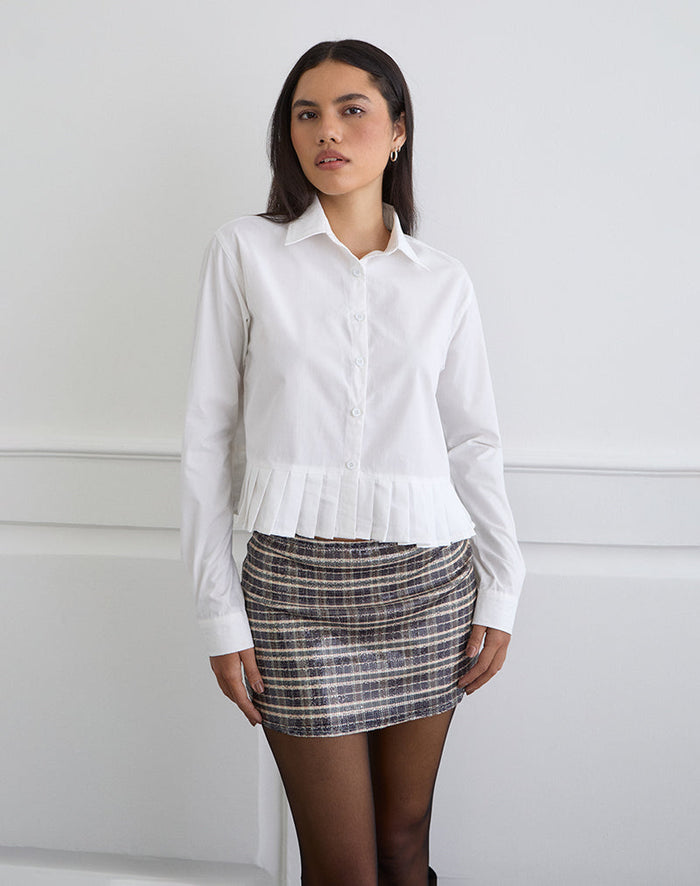 Image of Bisian Pleated Hem Shirt in Poplin White
