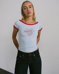 Image of Bitha Top in Powder Blue with Adrenaline Red Binding and Strawberry Bow Print