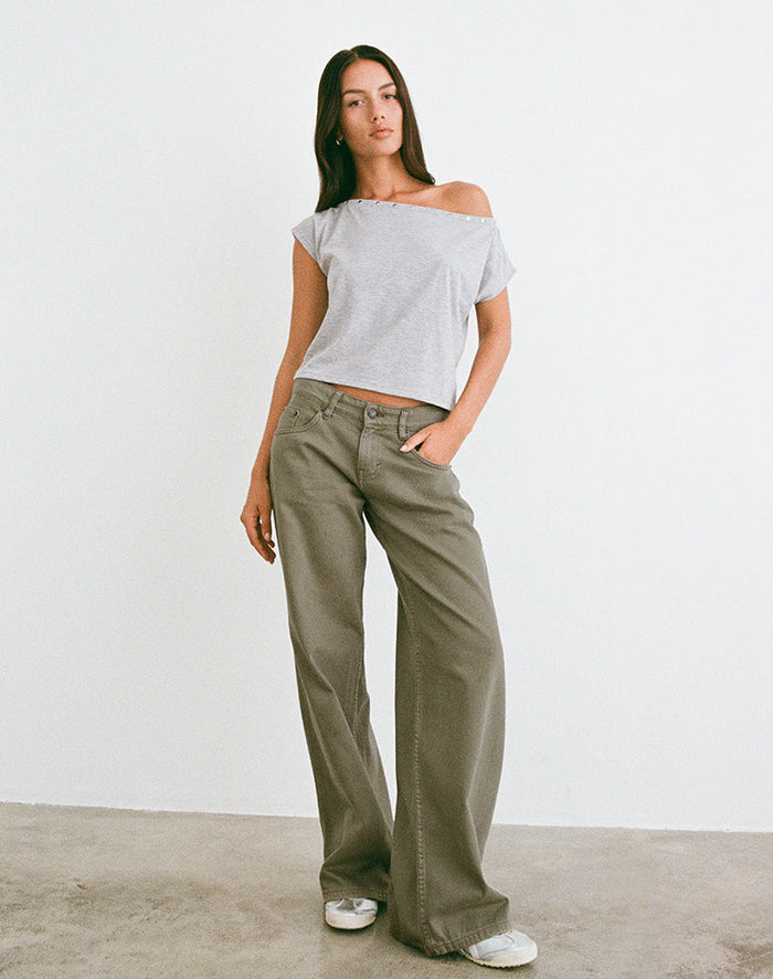 Image of Bizzy Top with Studded Neckline in Grey Marl