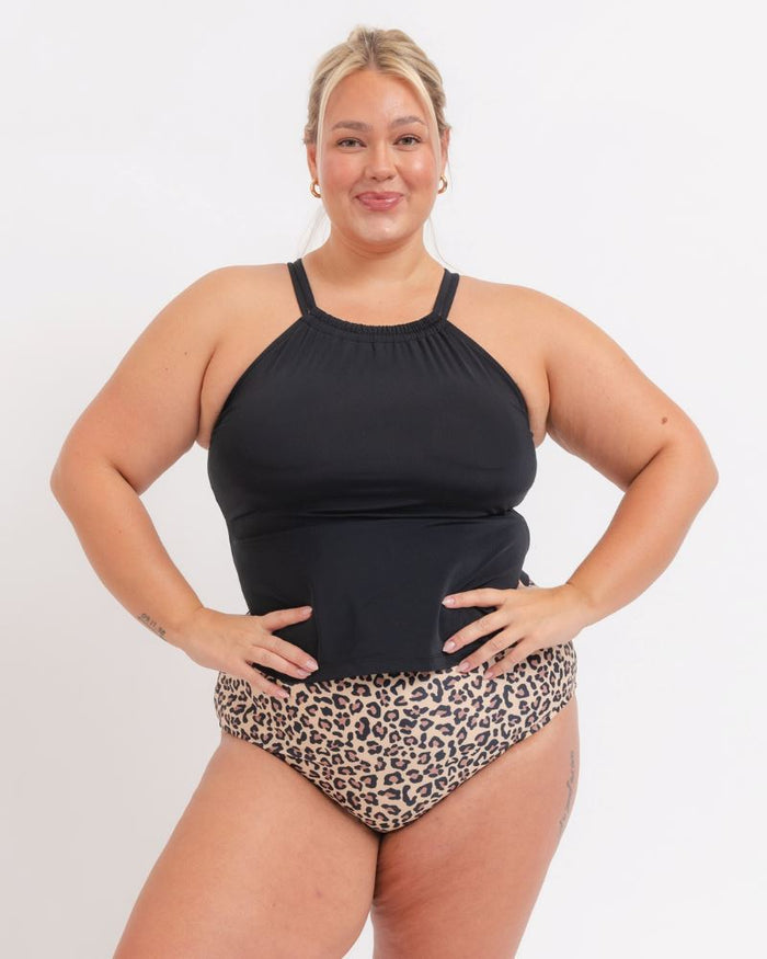 Black Double-Cinch Tankini Top