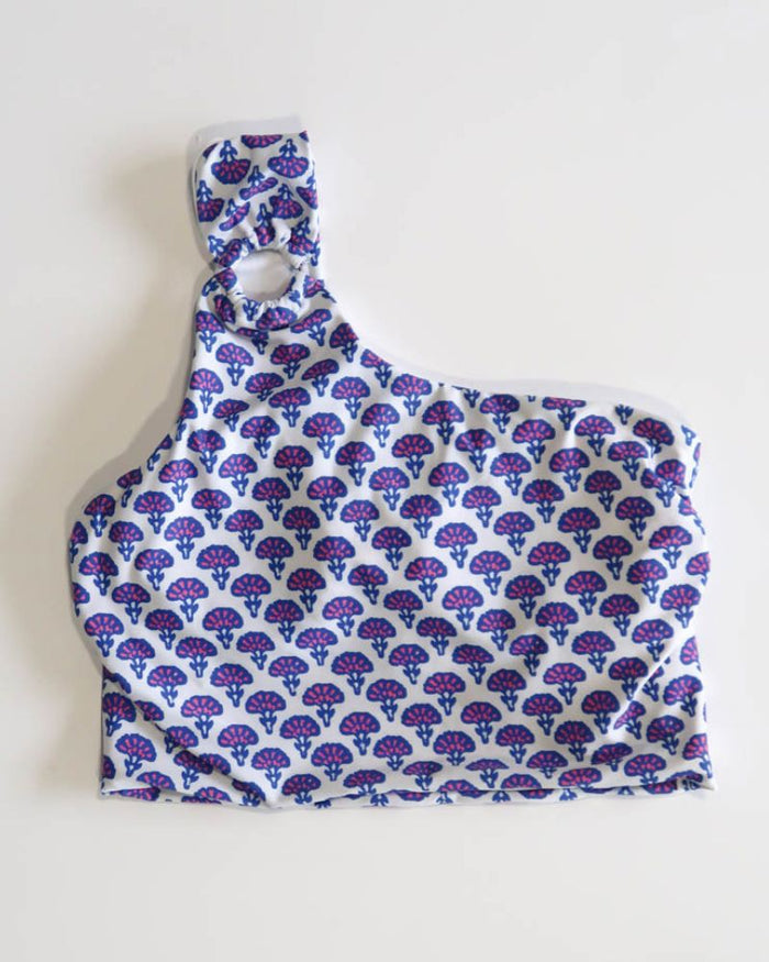 Block Floral One-Shoulder Crop Top