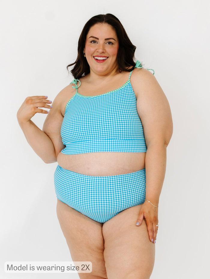Blue Seersucker High-Waist Bottom
