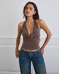 Image of Bujou Cowl Top in Diagonal Stripe Flocked Brown and Cream