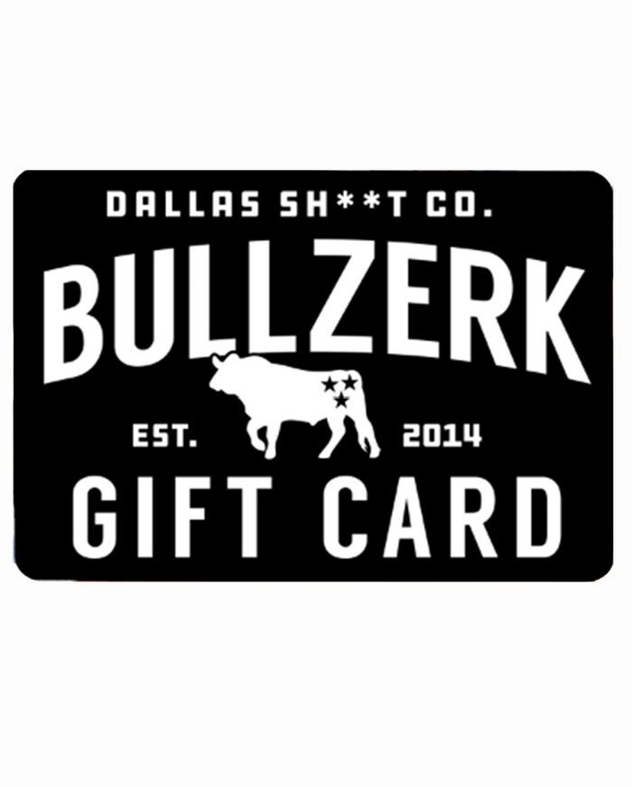 BULLZERK Gift Card featuring a Texas-themed design perfect for those looking for Texas Made Gifts or souvenirs from Texas. A unique Dallas souvenir that embodies the spirit of Texan gifts.
