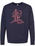 Cactus Texas Crew Neck Sweater featuring a vibrant cactus design and moon illustration, perfect as a Texas themed gift, part of Texas Made Gifts collection, ideal souvenirs from Texas for anyone looking to bring home a piece of the Lone Star State, suitable as a Dallas souvenir or unique Texan gifts.