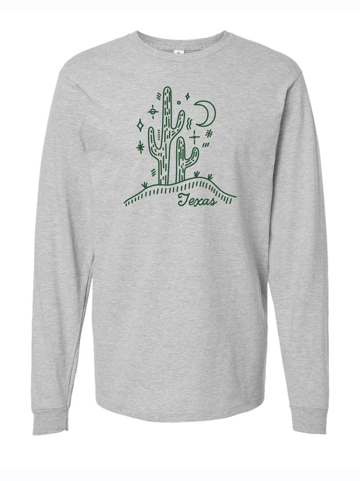 Cactus Texas Longsleeve featuring a vibrant cactus design, perfect as a Texas themed gift, ideal for those looking for Texas Made Gifts, or a unique souvenir from Texas, making it a great Dallas souvenir or Texan gift.